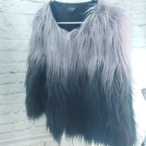 Cliche Womens Black Gray Faux Fur Ombre Oversized Winter Jacket Size X-S…